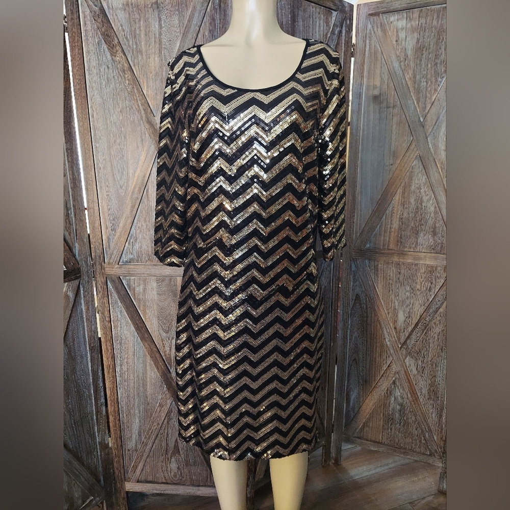 deb Gold and Black Sequin Dress. Size XL